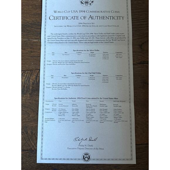 1994 S US Mint Prestige Proof Set World Cup Silver Dollar COA OGP Coins - Picture 5 of 5
